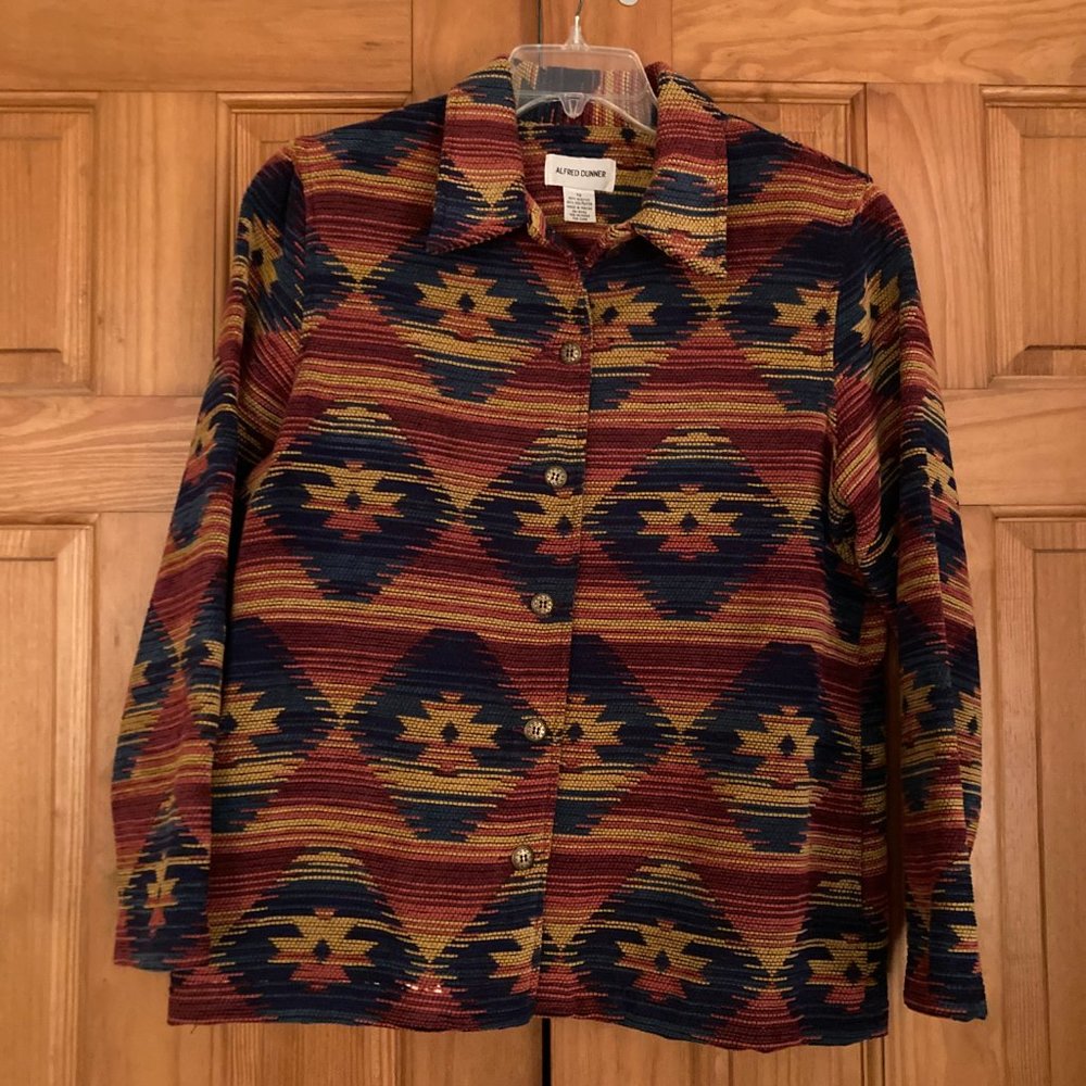 NWOT Alfred Dunner Vintage 80s Coat Aztec Design Jacket Red Green Size 12